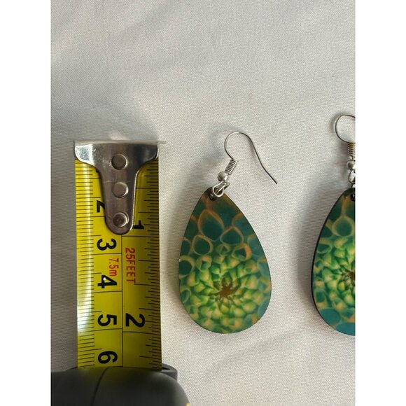 Green Geometric Drop Earrings With Fishhook Back - Picture 3 of 3